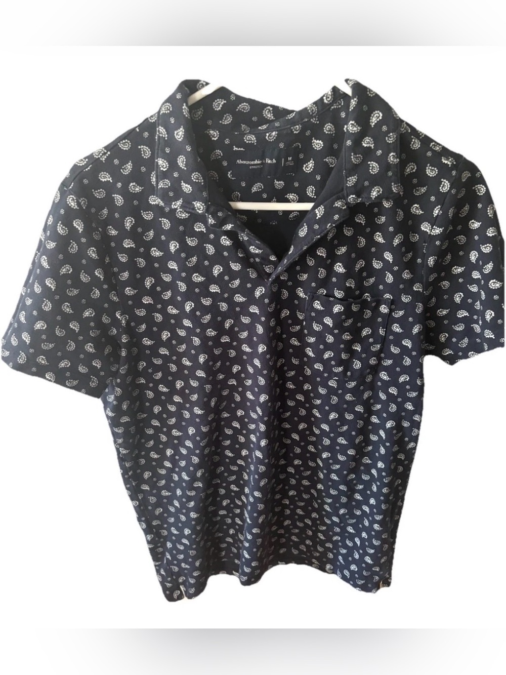 Abercrombie & Fitch Navy Short Sleeve Polo with White Paisley Print Med